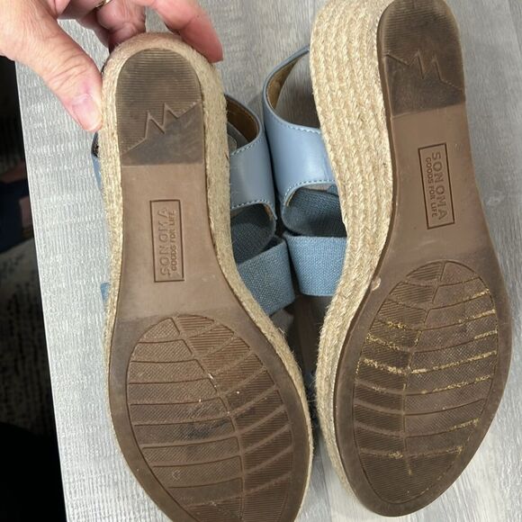 Sonoma Ortholite platform  wedge Espadrille sandals blue EUC size 8.5 - Picture 7 of 8
